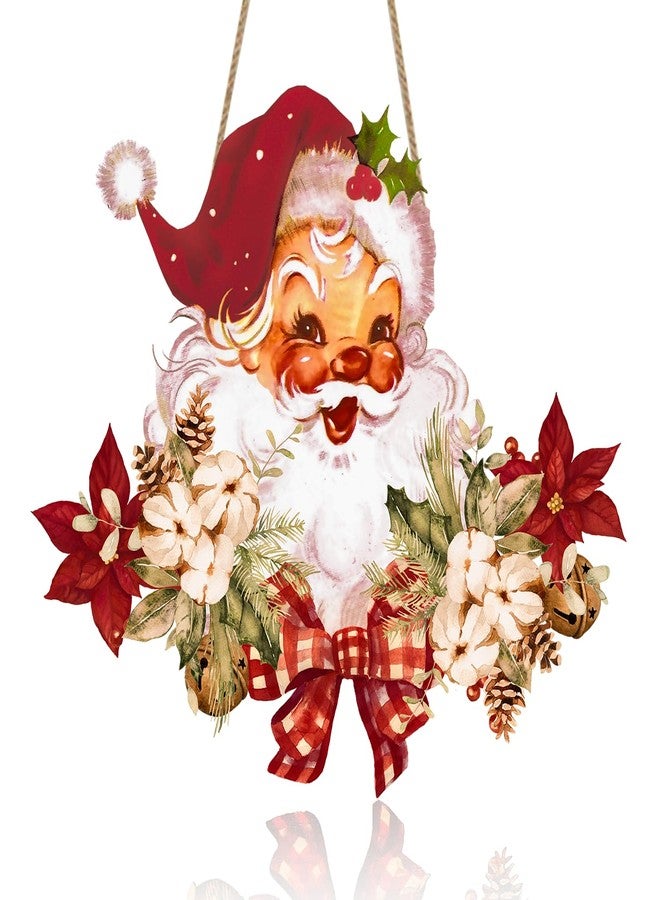 Rahase Vintage Style Santa Claus Welcome Sign - Wooden Hanging Sign for Front Door Xmas Wall Hanging Decor for Indoor Outdoor Christmas Party Supplies - Image 1